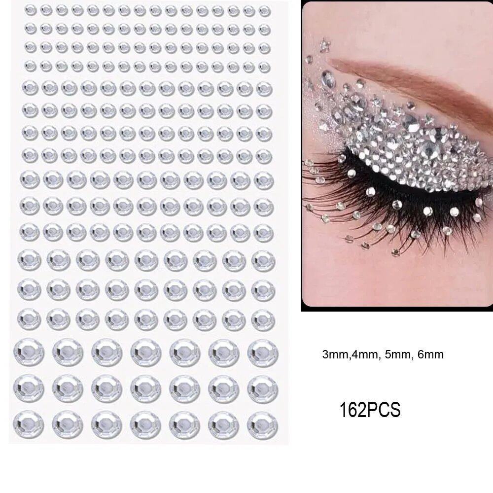 1/5/8-Piece 3D Face and Eye Tattoo Stickers for Party Makeup, Diamond Rhinestone Stickers, Self-Adhesive Mixed Crystal Face Decoration Stickers, Parallel Import