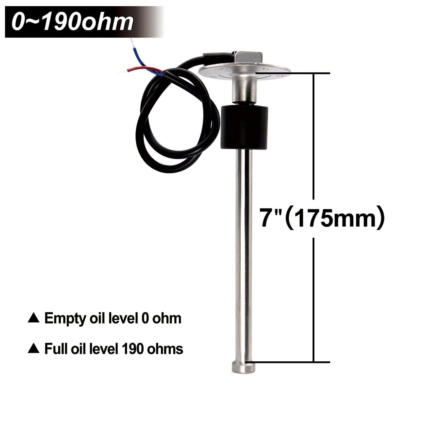0-190 Ohm Stainless Steel Fuel Level Sensor/Water Level Sensor, A5, for Cars, Boats, and Water Tanks, Color: mm Sensor, Parallel Import