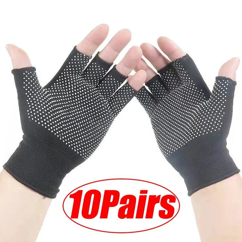 1/5/10 Pairs of Non-Slip Touchscreen Compatible Half-Finger Nylon Cycling Gloves for Summer, Outdoor Fitness, Breathable, Imported