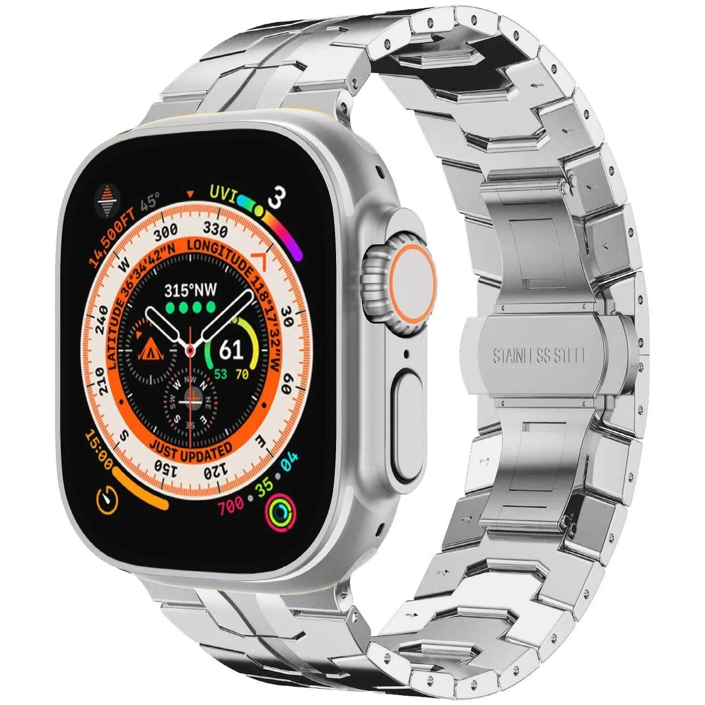 Apple Watch Ultra 2 Titanium Strap - Premium Stainless Steel Band for 49mm, 45mm, 44mm, 42mm, 46mm, 40mm, and 41mm iWatch (10/9/8/7/SE) Size: Parallel Import