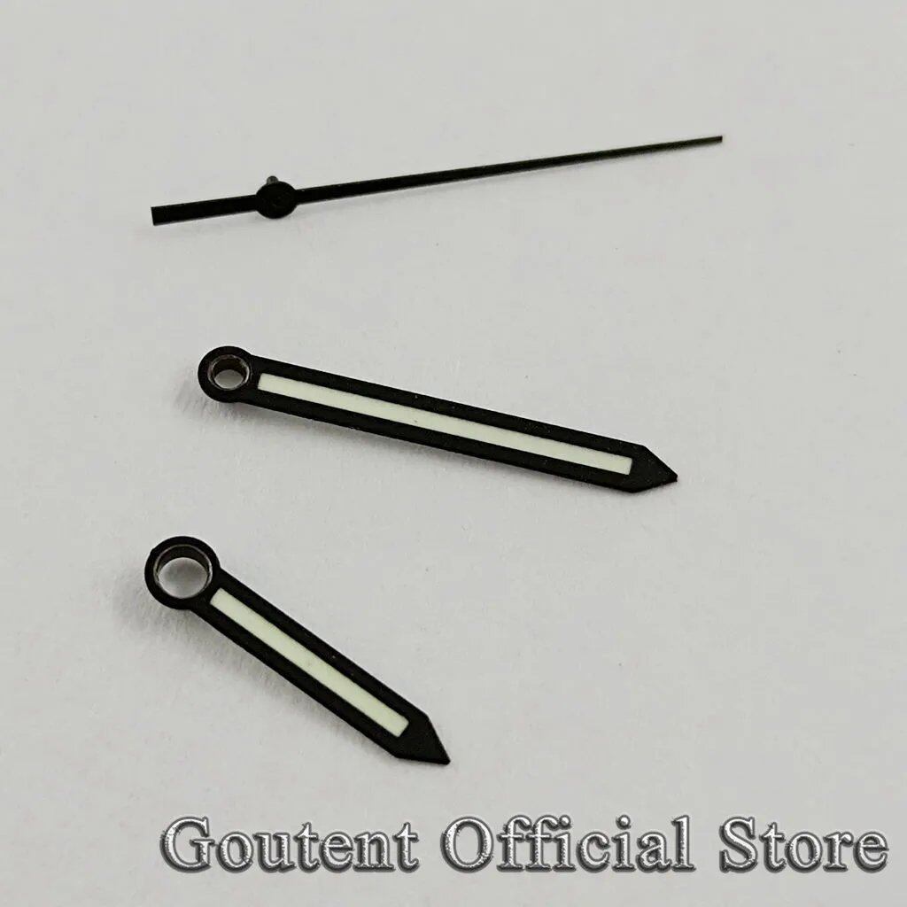 Goutent 1-Piece Black & White Watch Hand Set with Green Fluorescent Handles for MIYOTA 8205, 8215, 821A, and Mingzhu DG2813 and 3804 Movements (Imported)