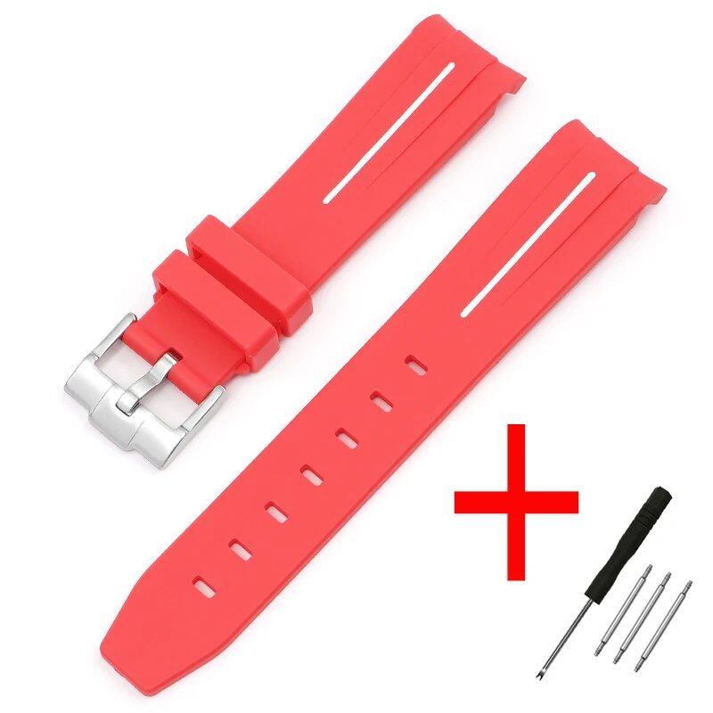 New 20mm Bent End Rubber Watch Strap for Omega Moonwatch, Joint Constellation, Men's Waterproof Sports Watch Band, Band Color: 20mm; Band Width: 20mm, Parallel Import