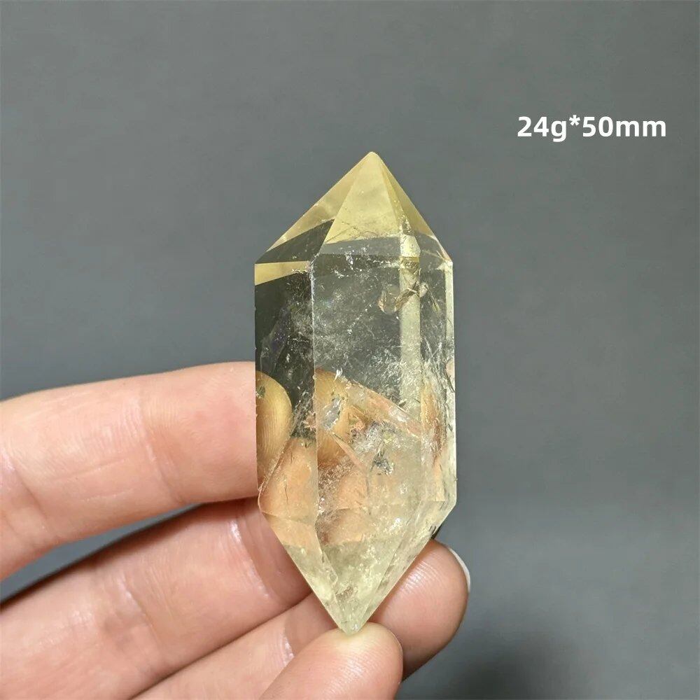 Natural Clear Citrine Double Tip Energy Bar, Reiki Healing Crystal Point, Garden Home Decor, Meditation, Spiritual Color, Parallel Import