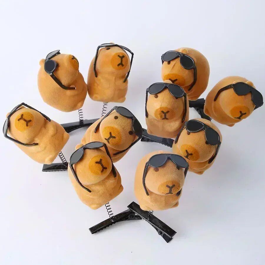 10-100 Pieces Heart-Shaped Sunglasses 3D Capybara Plush Hairpins, Stylish and Cute Capybara Hair Clips, Accessories, Headwear, Wholesale Size: Parallel Import
