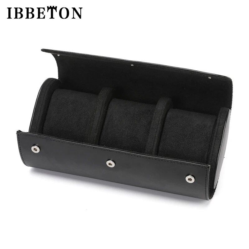 IBBETON 3-Slot Watch Roll Travel Case, Portable Vintage Leather Watch Display Case, Storage Box, Men's Gift, Watch Organizer, Color: Black, Parallel Import