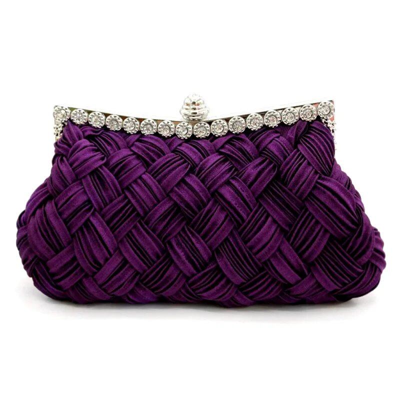 Satin Woven Diamond Clutch - Red Crossbody Banquet Bag with Luxurious Embellishments, Women's Rhinestone Handbag, Rhinestone Purse, Parallel Import