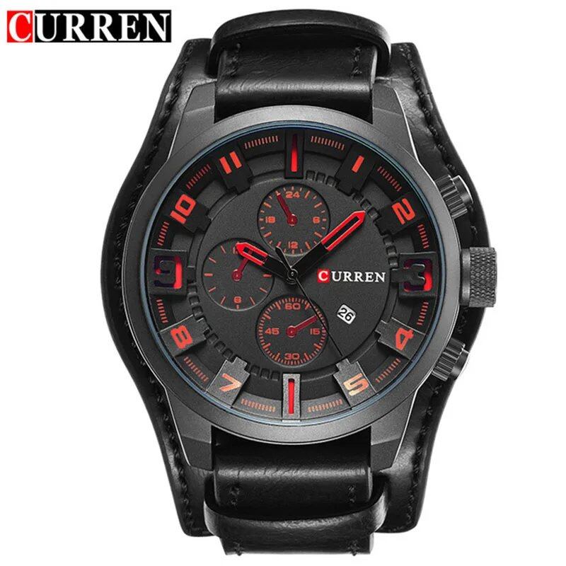 Karen Men's Quartz Casual Sports Watch with Leather Strap, Date Display, Model 8225, Luxury Design, New Arrival, Color: Black, Parallel Import