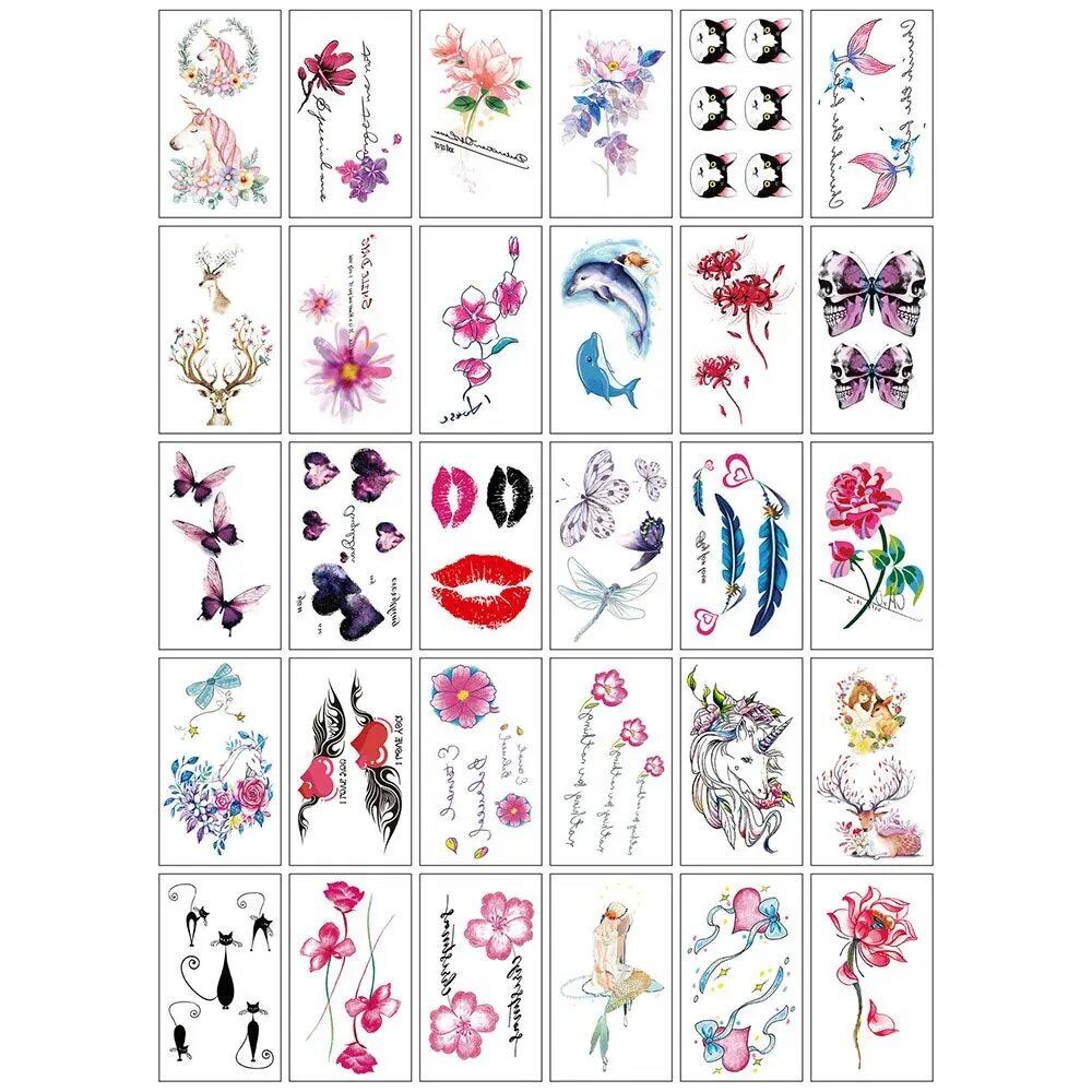10/20/30/50 Sheets of Waterproof Temporary Tattoo Stickers, Removable Body Art, Butterfly and Flower Designs for Men and Women, Stylish, Imported