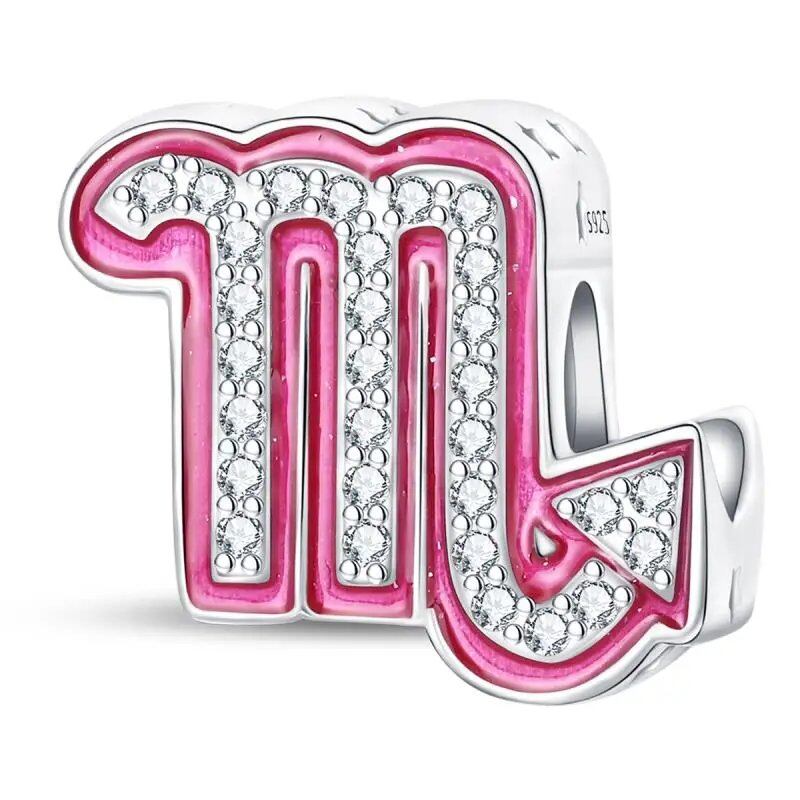 925 Sterling Silver Pink Zircon 12 Zodiac Sign Charm, Compatible with Pandora Original Bracelets, Jewelry Making, Gift for Women, Gem Color: PAC1498 - Parallel Import
