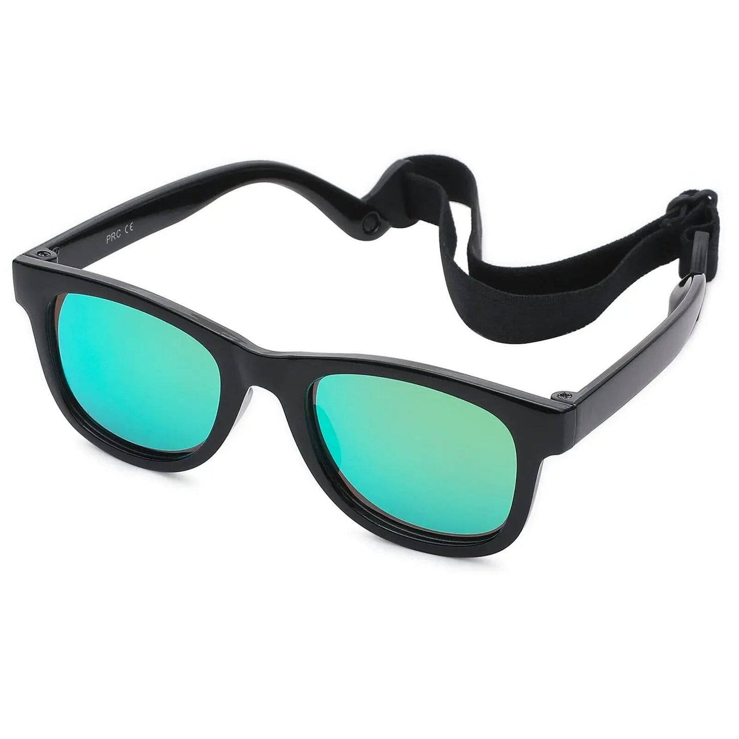 Flexible, polarized sunglasses for newborns (0-24 months) with straps, square silicone frame, mirrored finish, UV400 protection. Frame color: 0-24 months; Lens color: None. Parallel import.