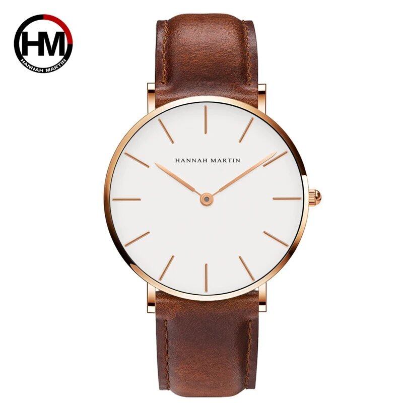 High-quality rose gold dial leather waterproof watch for men and women, dress fashion, Japanese quartz movement, color C, parallel import