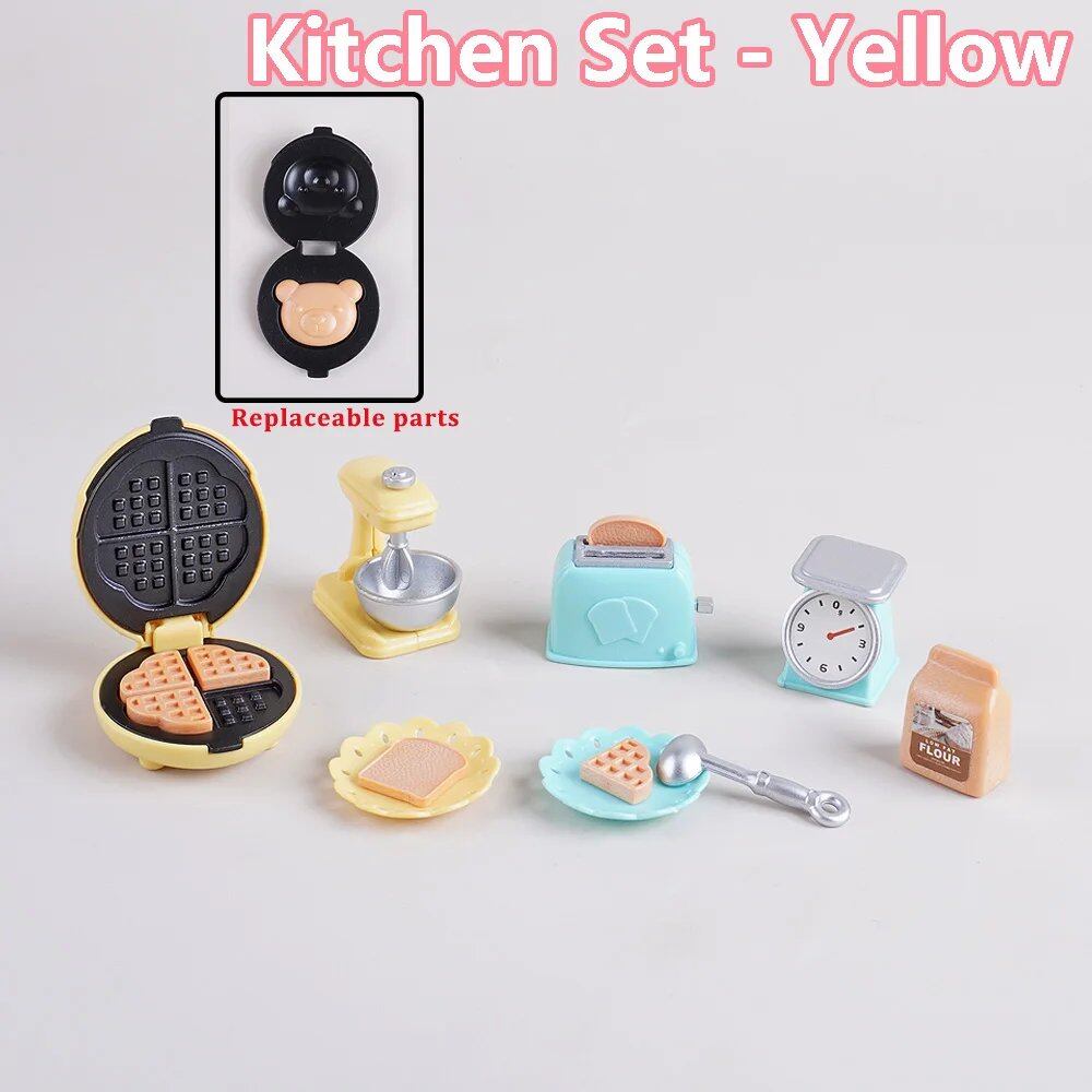 1/12 Scale Dollhouse DIY Miniature Furniture Set with Biscuit Bear, Toaster Oven, Mixer, Electronic Scale Model Kitchen Toy, Gift for Girls, Color: Parallel Import
