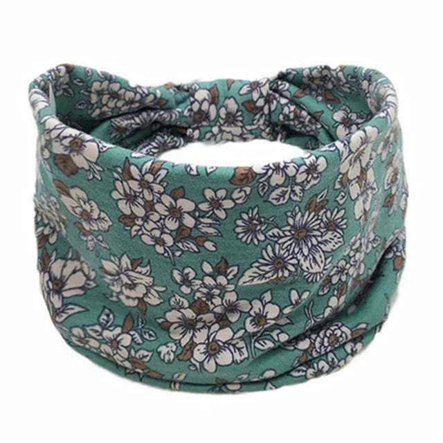 New Boho Floral Print Wide Headband with Vintage Knot Elastic Turban Headwrap for Women and Girls, Cotton Soft Bandana Hair Accessory, Parallel Import