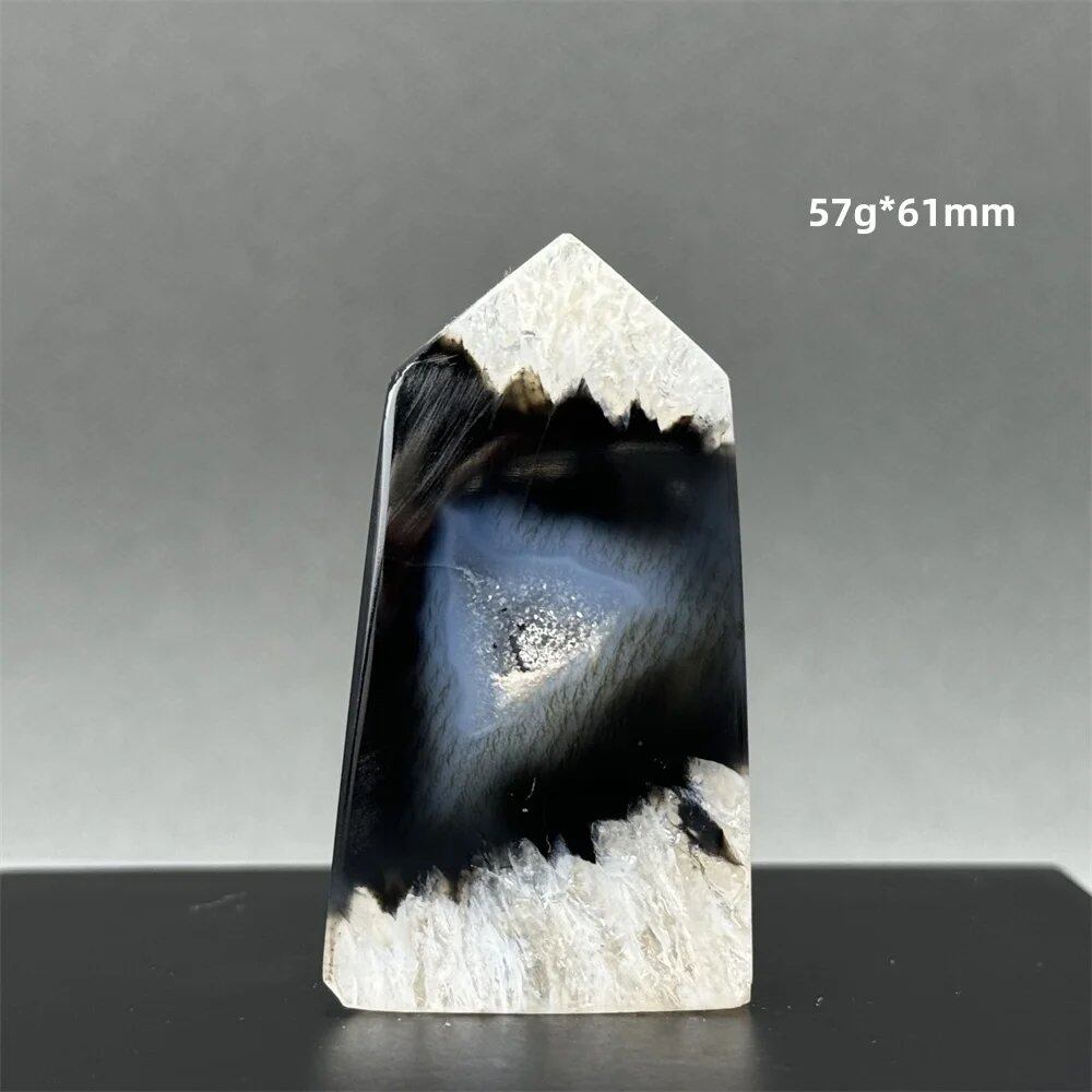 Natural Black Agate Gid Obelisk Wand for Healing, Aura, Meditation, Spiritual Energy, Feng Shui, Altar, Home Decor, Ornaments, Color: Parallel Import