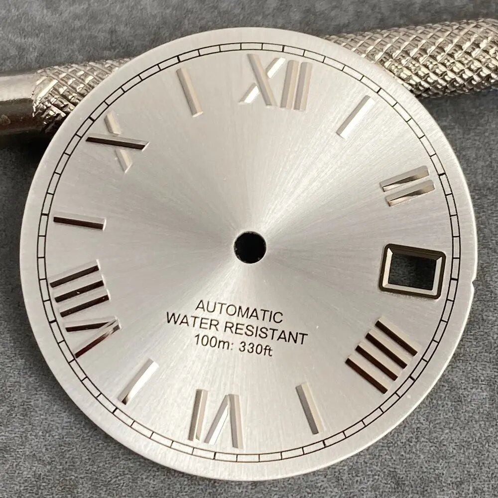MATELION 29mm Steel Roman Numeral Sunburst Dial with Black, Blue, Gold, or Silver Dial, Compatible with NH35 and NH36 Automatic Diver Men's Watches, Parallel Import