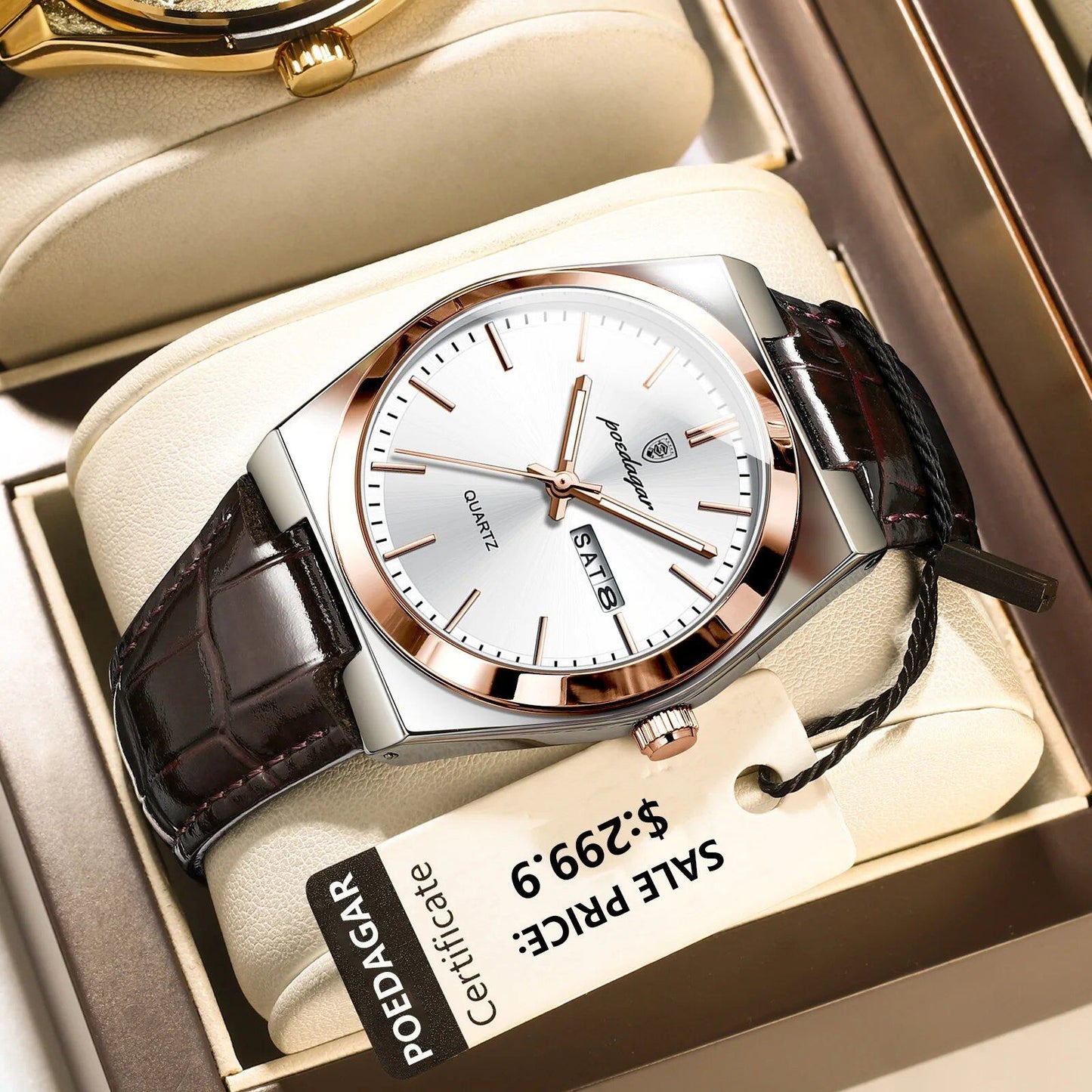 POEDAGAR Luxury Trend Men's Watch, Waterproof, Luminous, Date Week, Military/Outdoor, Leather, Quartz, Color: 930, Parallel Import