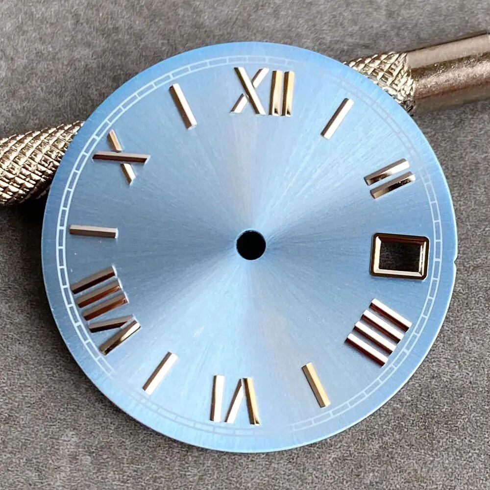 MATELION 29mm Steel Roman Numeral Sunburst Dial with Black, Blue, Gold, or Silver Dial, Compatible with NH35 and NH36 Automatic Diver Men's Watches, Parallel Import