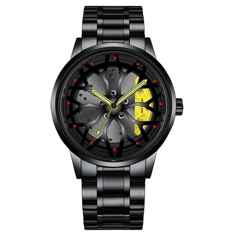Fashion Men's Car Wheel Watch, Luxury Sports Waterproof Quartz Wristwatch with Stainless Steel Wheel Hub, Relogio Masculino, Color: Parallel Import