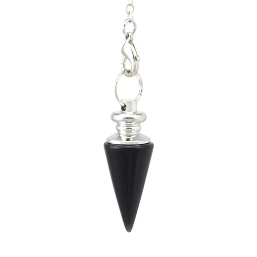 Healing Crystal Stone Cone Pendant - Natural Amethyst & Rose Quartz Spiritual Pendulum for Dowsing & Divination, Metal Color: Parallel Import