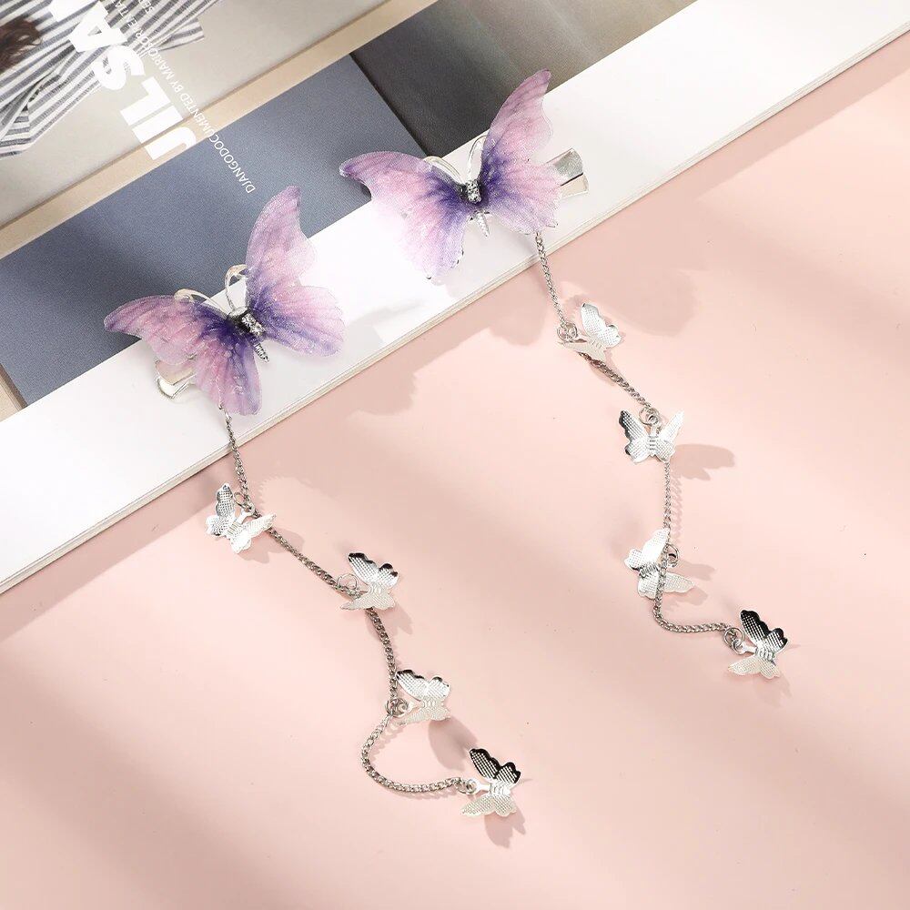 Korean-style Butterfly Hairpin, Elegant Metal Tassel Long Hair Clip for Women, Hanfu Style, Antique-Style Party Hair Accessory, Color: Imported