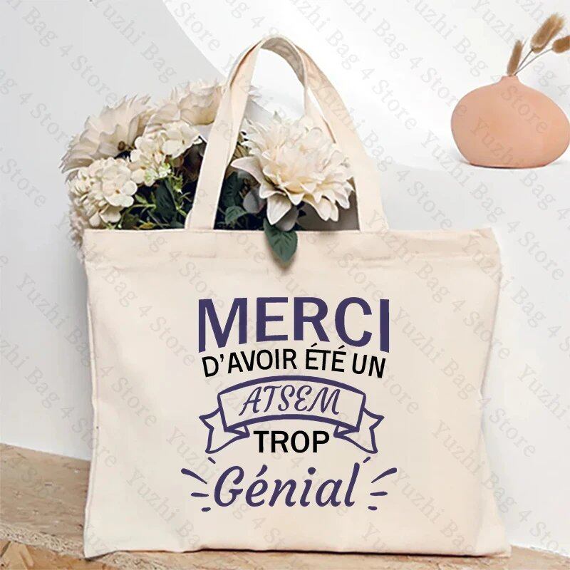 ATSEM フランス語 プレゼント トートバッグ - 教育アシスタント・保育プロフェッショナル向け コンパクトショッピングバッグ 女性用ショルダーバッグ カラー 並行輸入品