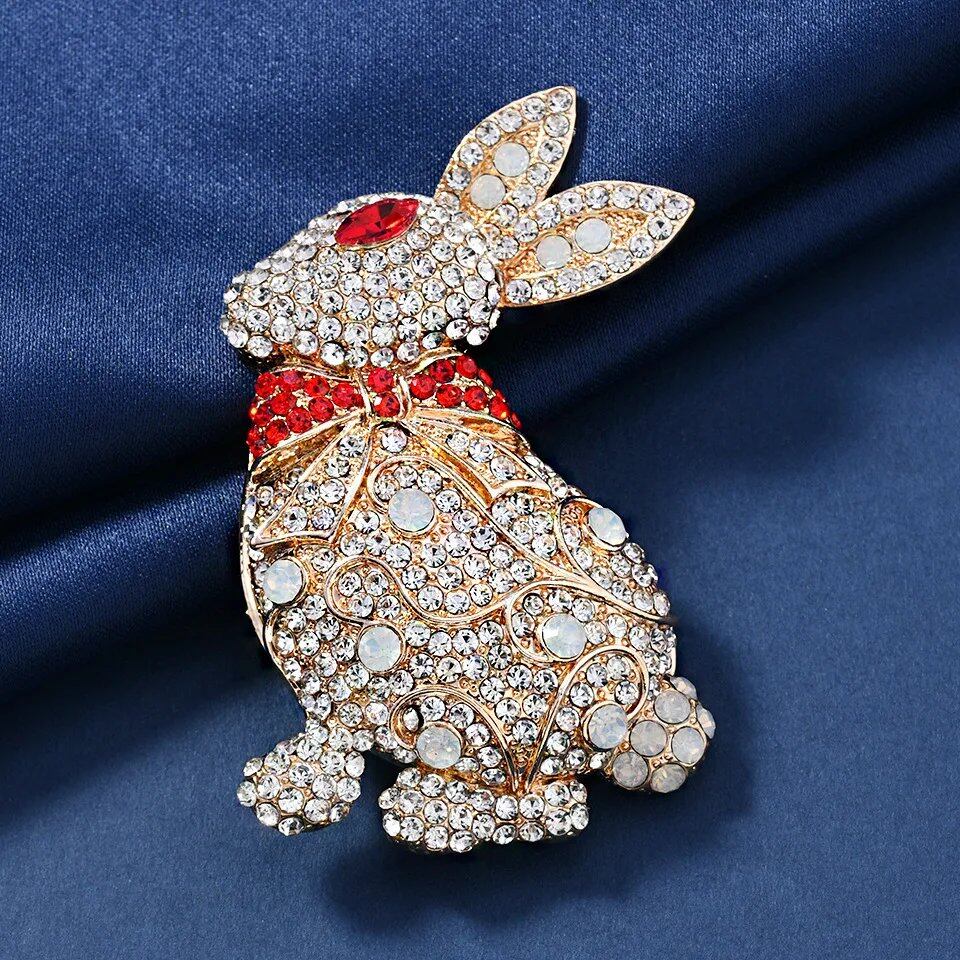 Gorgeous Colorful Rhinestone Rabbit Brooch, Stylish and High-Quality Animal Motif Pin Accessory, Can Be Used as a Zodiac Badge or Crystal Jewelry, Parallel Import