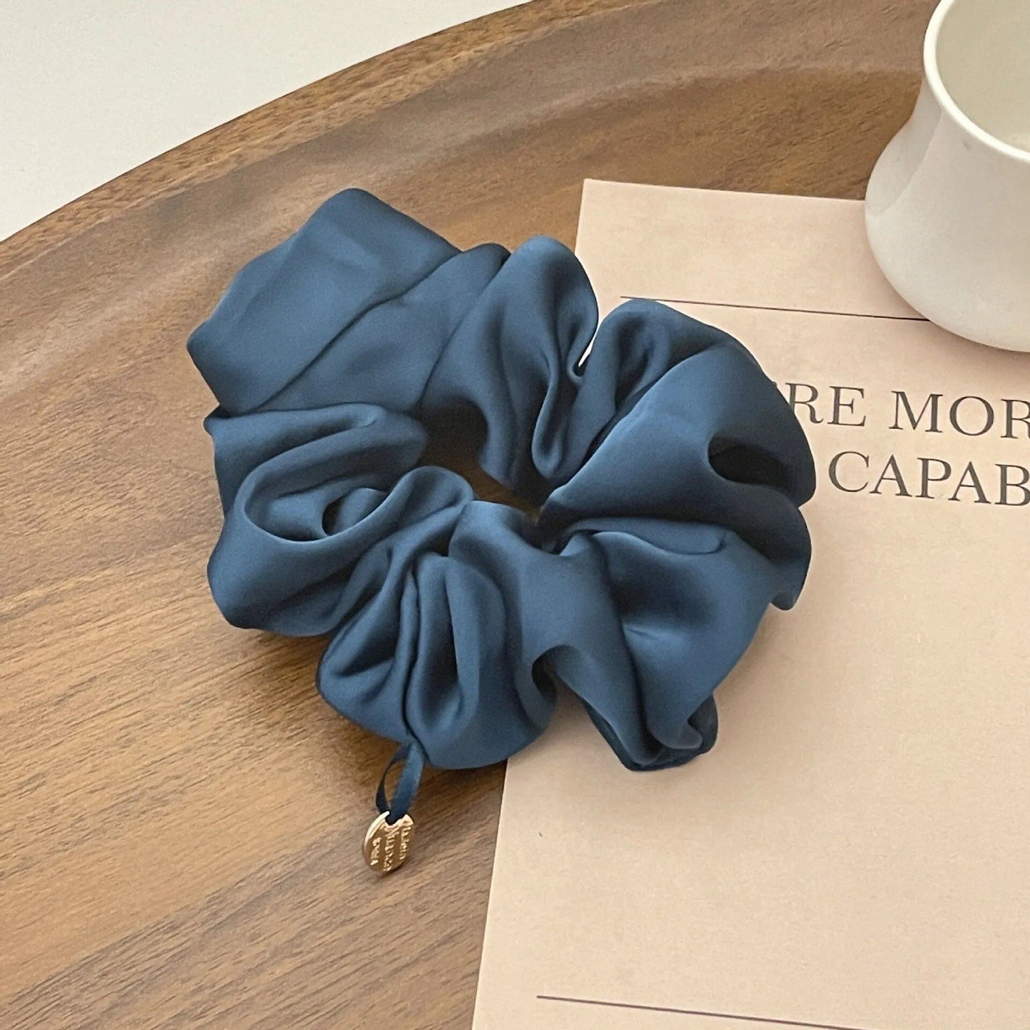 Satin Silk Hair Scrunchie, Black Hair Tie, Women's and Girls' Hair Accessory, Solid Color, Imported