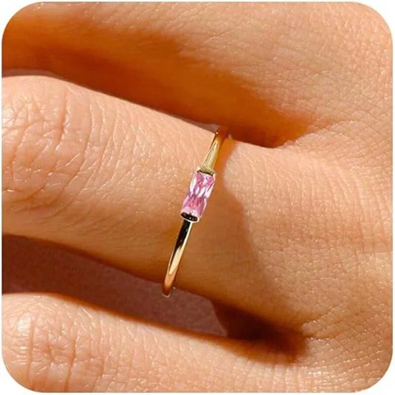 Sparkling 12-Color Birthstone Ring, Stainless Steel, Gold Plated, Zircon, Zodiac Sign, Women's Jewelry, Birthday Gift, Parallel Import
