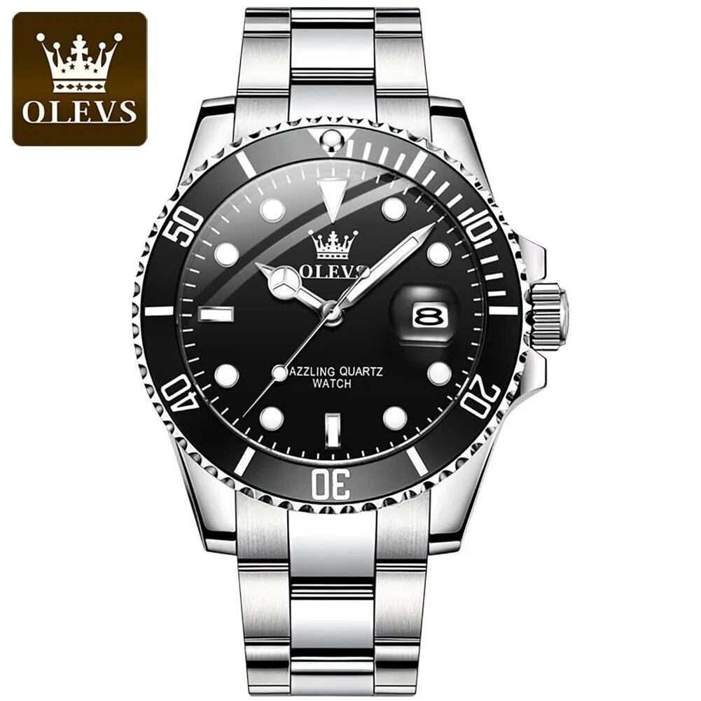 OLEVS Top Original Men's Quartz Watch, Green, Waterproof, Stainless Steel, Quartz Movement, Luxury Wristwatch with Luminous Function; Customization Unavailable, Parallel Import