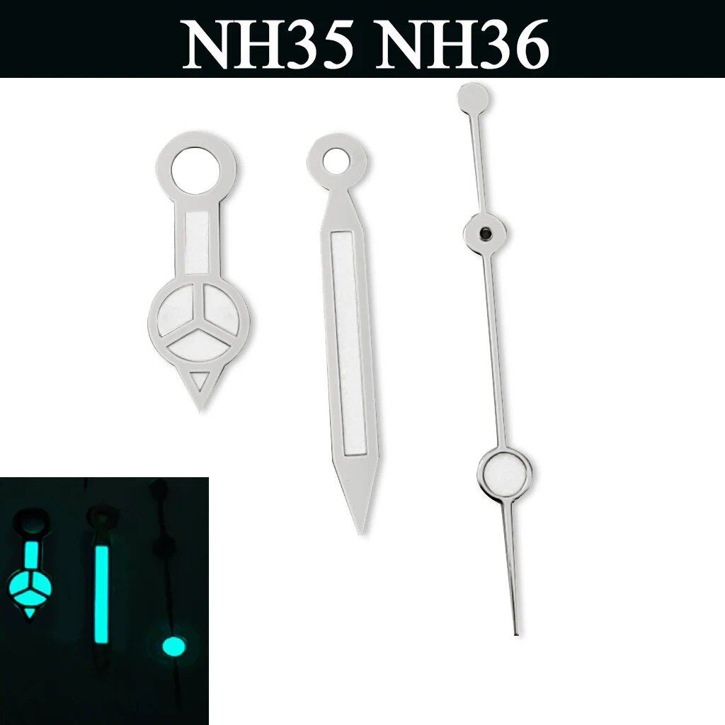 "Watch Hands, Silver, Green, Blue, Luminous Hands for NH35, NH36, ETA2824, 2836, Miyota8205, 8215, 821A, Meiju DG2813, 3804" Color: Parallel Import