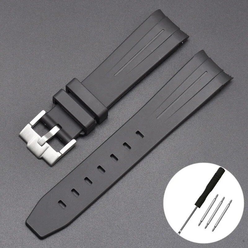 New 20mm Bent End Rubber Watch Strap for Omega Moonwatch, Joint Constellation, Men's Waterproof Sports Watch Band, Band Color: 20mm; Band Width: 20mm, Parallel Import