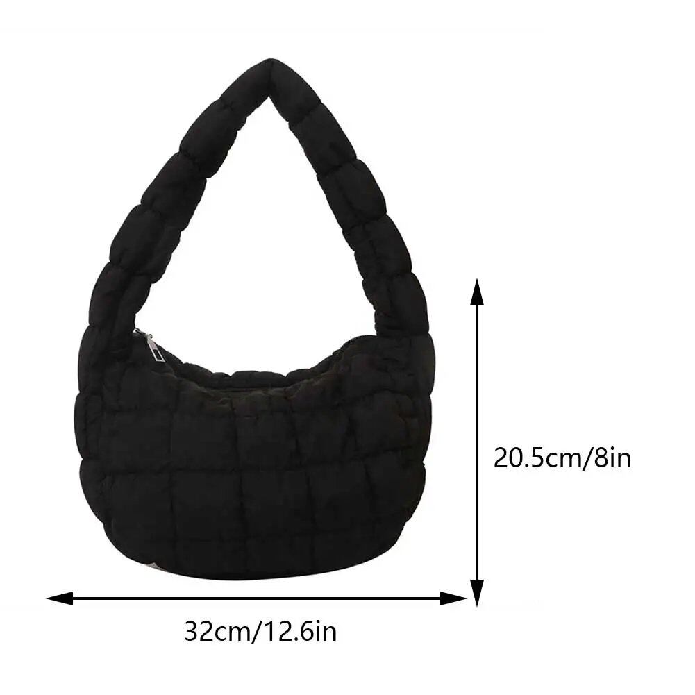 韓国風ひだ飾りソリッド脇バッグ チェキントキルト 女性用小型ハンドバッグ バブル刺繍レディースショルダーバッグ 冬用コットントートバッグ ;発送元: 並行輸入品