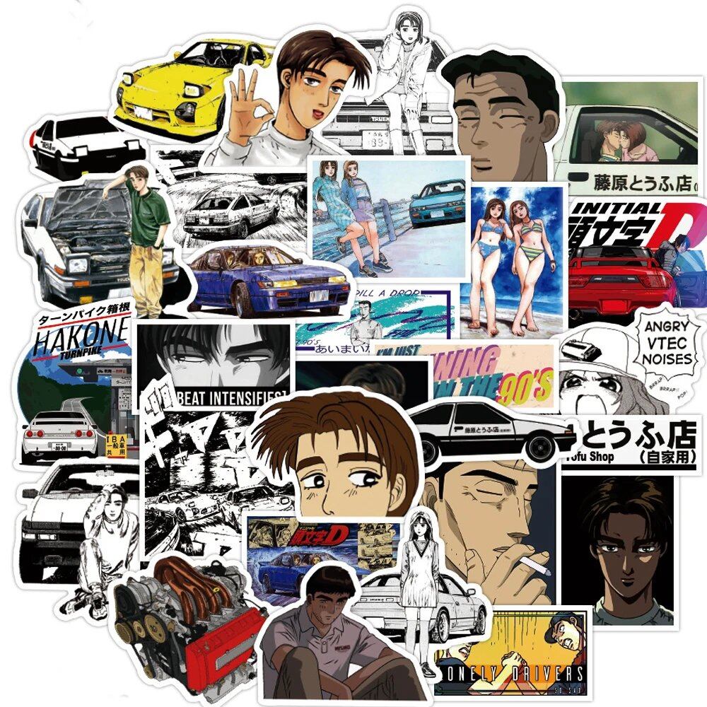 10/30/50枚セット 頭文字D ステッカー ラップトップ DIY 冷蔵庫 ギター スーツケース スケートボード スマホ 車 バイク 防水 グラフィティ ステッカー キッズ おもちゃ カラー:頭文字D 入り 並行輸入品