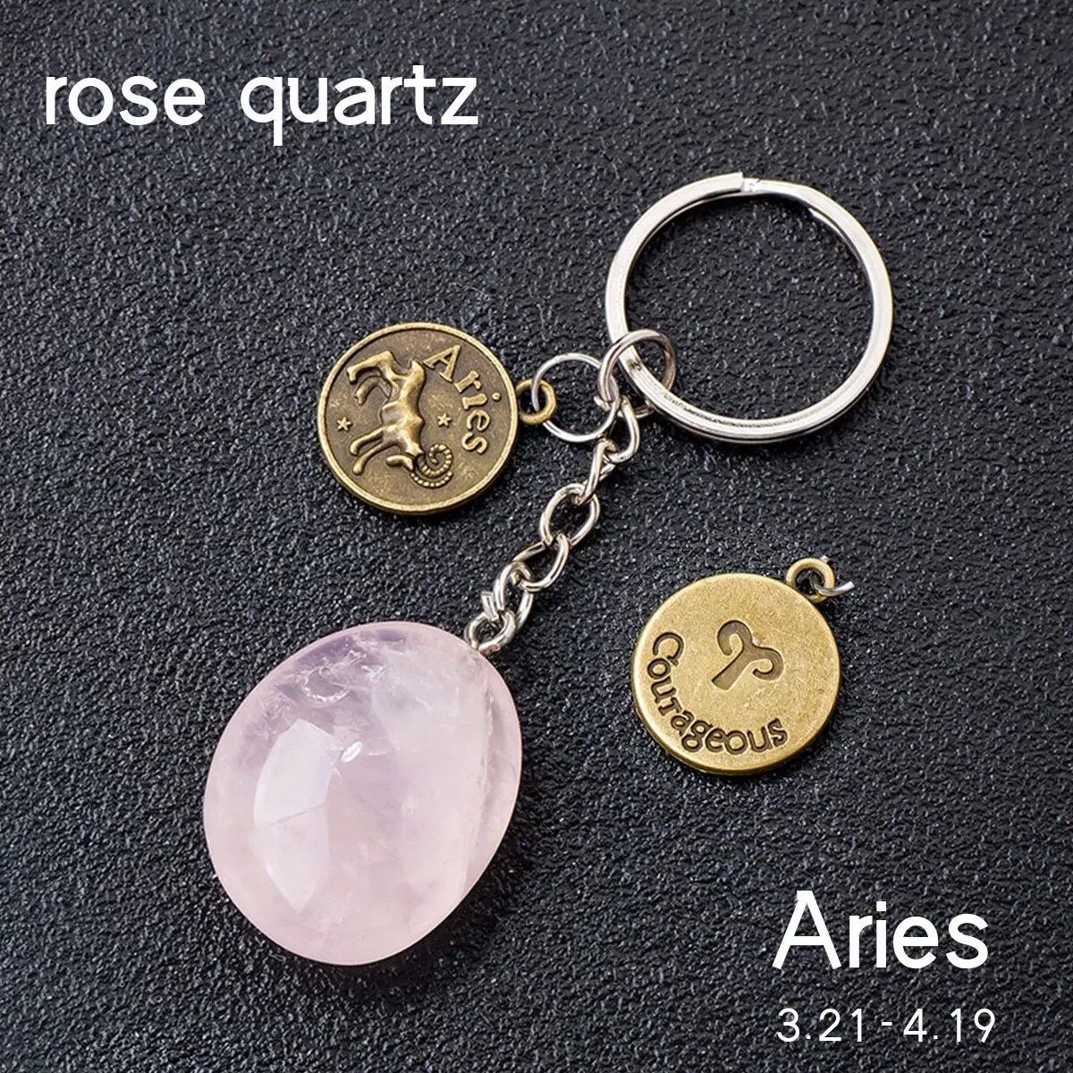 1 Natural Gemstone Zodiac Keychain with Clear Quartz and Amethyst Rolling Stones, DIY Car Key Ring Chain, Size: 1.5cm (Parallel Import)