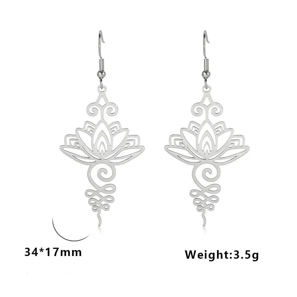 Stainless Steel Lotus Flower Earrings, Spiritual Chakra, Unalome Symbol Drop, Women's, Yoga, Buddhism, Unique Jewelry, Gemstone Color: Color, Parallel Import
