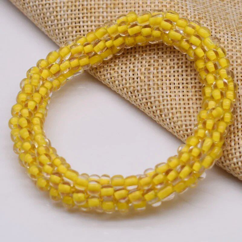 New Hair Accessory: Glass Bead Bracelet & Hair Tie, Elastic Hair Rope, Simple Scrunch, Ponytail Headdress, Women's Bracelet, 18cm Long; Metal Color, Parallel Import
