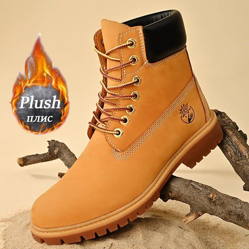 Men's high-top boots, high-quality leather shoes, stylish outdoor sneakers, lace-up ankle boots, non-slip, for couples, parallel import