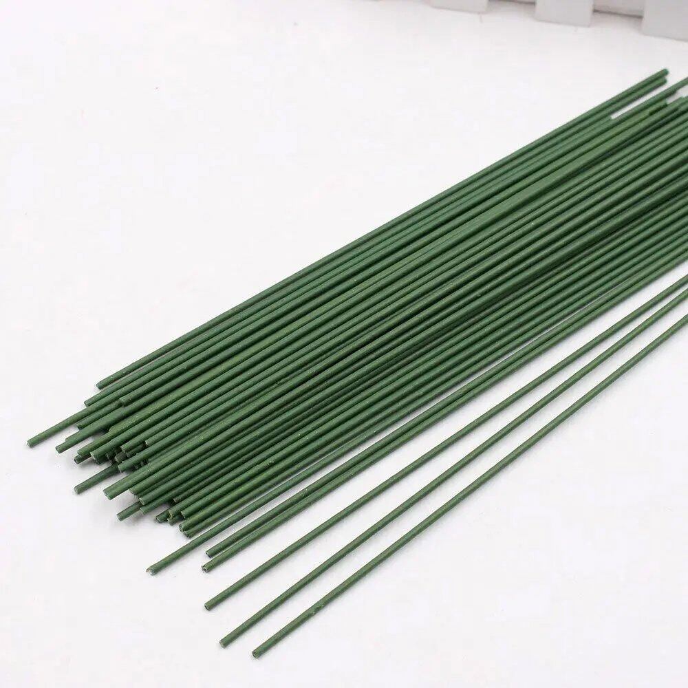 Set of 10/20/30 40cm Artificial Dark Green Flower Stems, DIY Floral Materials, Handmade Wire Stem Accessories for Weddings and Home Decorations, Size: 0 Pieces; Color: Green, 40cm, Parallel Import