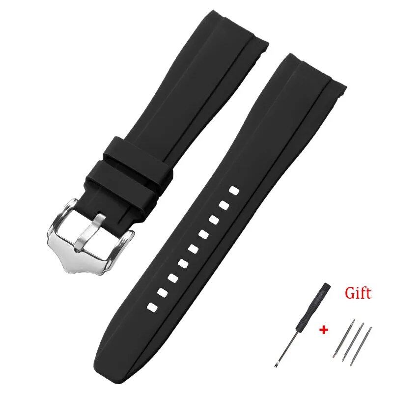 20mm/22mm High-Quality Curved End Silicone Watch Band Compatible with Swatch/Omega Moonwatch, Waterproof Wristband, Band Color: mm, Parallel Import