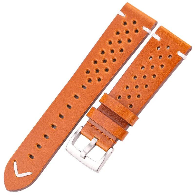 Handmade, Breathable Cowhide Leather Watch Band, 18, 20, 22, 24mm, Men's and Women's, 4 Colors, Oil Waxed, Genuine Leather Strap, Watch Accessories, Band Color: mm, Parallel Import