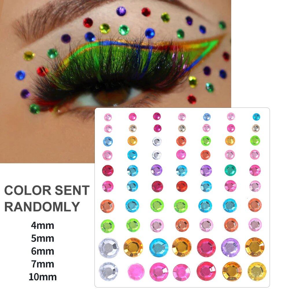 1/5/8-Piece 3D Face and Eye Tattoo Stickers for Party Makeup, Diamond Rhinestone Stickers, Self-Adhesive Mixed Crystal Face Decoration Stickers, Parallel Import