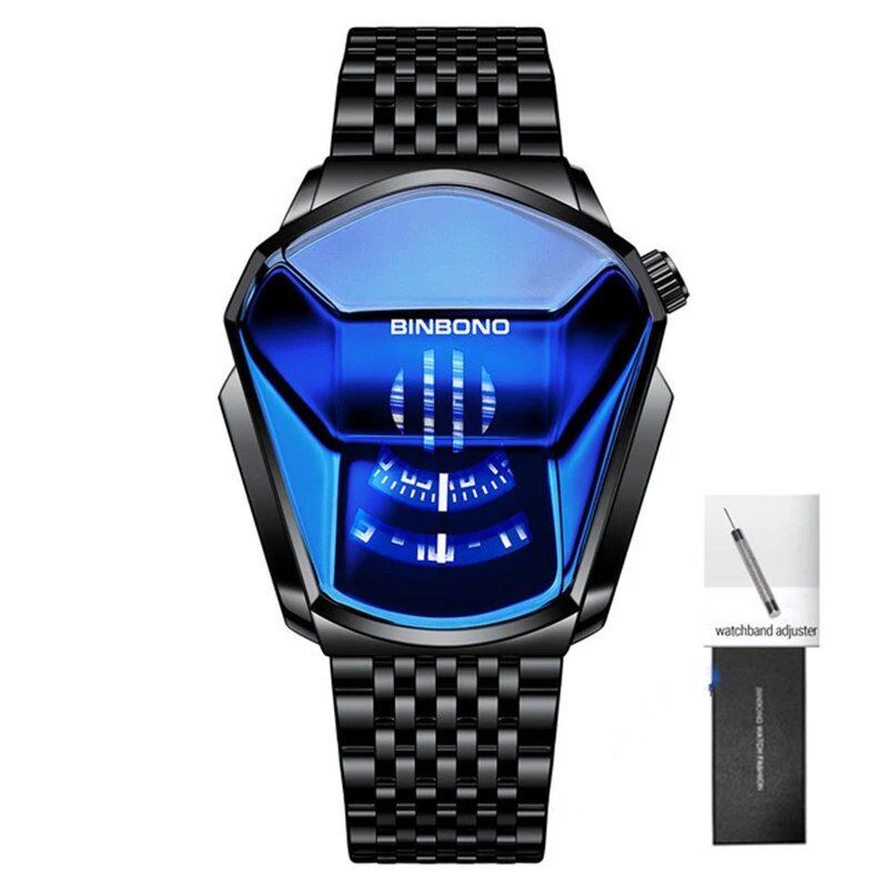 Men's Dominating Black Bike Concept Watch with Trendy Large Dial and Technology Style, Includes Box, Parallel Import