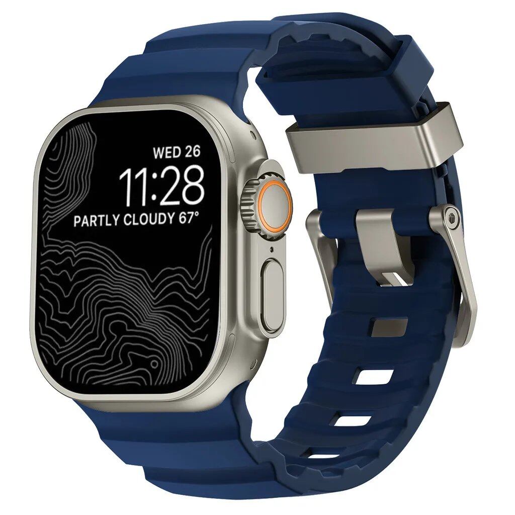 Sport Band for Apple Watch Ultra 2/10/9/8/7/6/SE/5/4 - Soft Silicone and Titanium Bracelet Strap, Compatible with iWatch 42mm, 44mm, 45mm, 46mm, and 49mm Band Colors: 42mm, 44mm, 45mm, 46mm, and 49mm Band Widths (Imported)