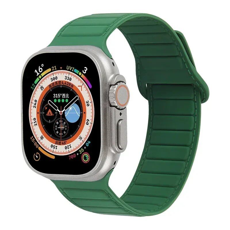 Silicone band for Apple Watch (Compatible models: Ultra 2/Series 10/9/8/7/6/SE/5/4/3, Sizes: 49mm/45mm/44mm/46mm/42mm/41mm/40mm) Magnetic Strap Band Color: mm Parallel Import