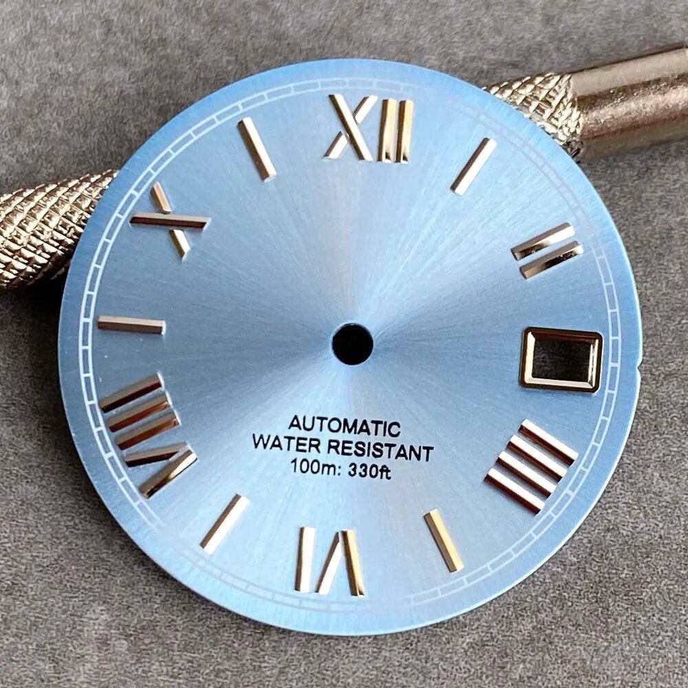 MATELION 29mm Steel Roman Numeral Sunburst Dial with Black, Blue, Gold, or Silver Dial, Compatible with NH35 and NH36 Automatic Diver Men's Watches, Parallel Import