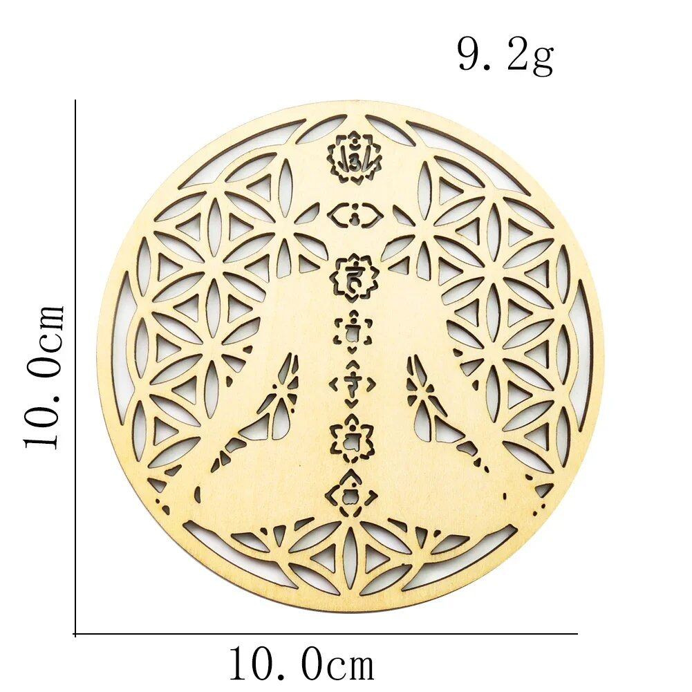 10cm Wooden Tree of Life Jewelry Display Tray with Quartz Crystal Wall Decor, Metatron's Cube, Star of David, Chakra, and Meditation Accessory (Imported)