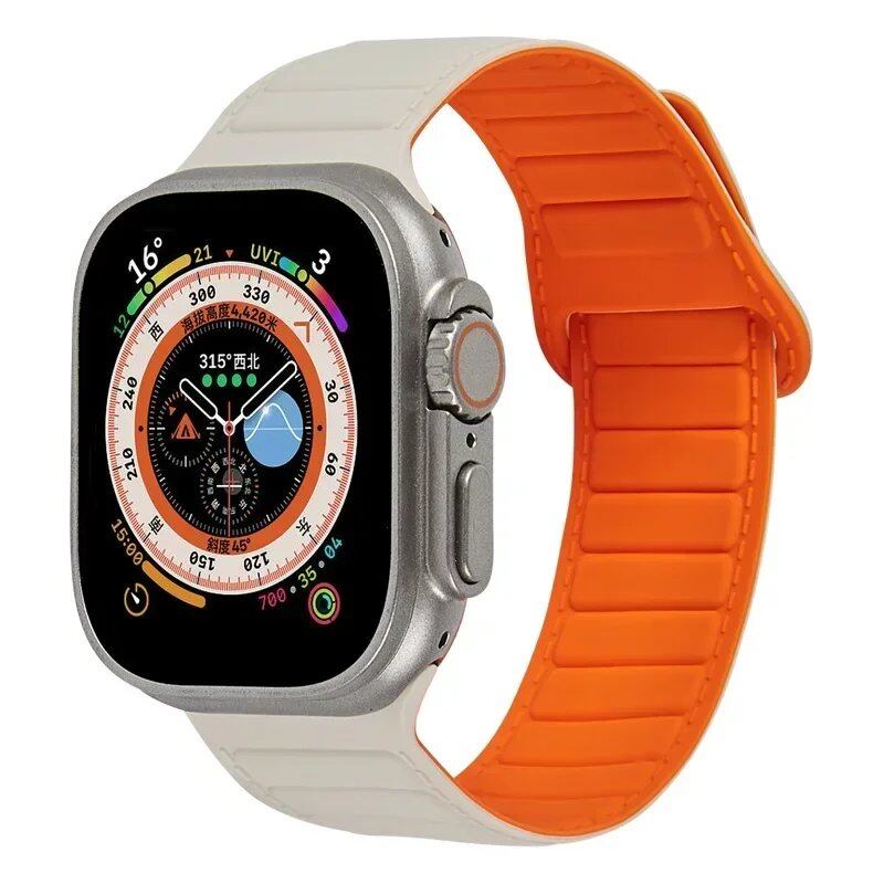 Silicone band for Apple Watch (Compatible models: Ultra 2/Series 10/9/8/7/6/SE/5/4/3, Sizes: 49mm/45mm/44mm/46mm/42mm/41mm/40mm) Magnetic Strap Band Color: mm Parallel Import