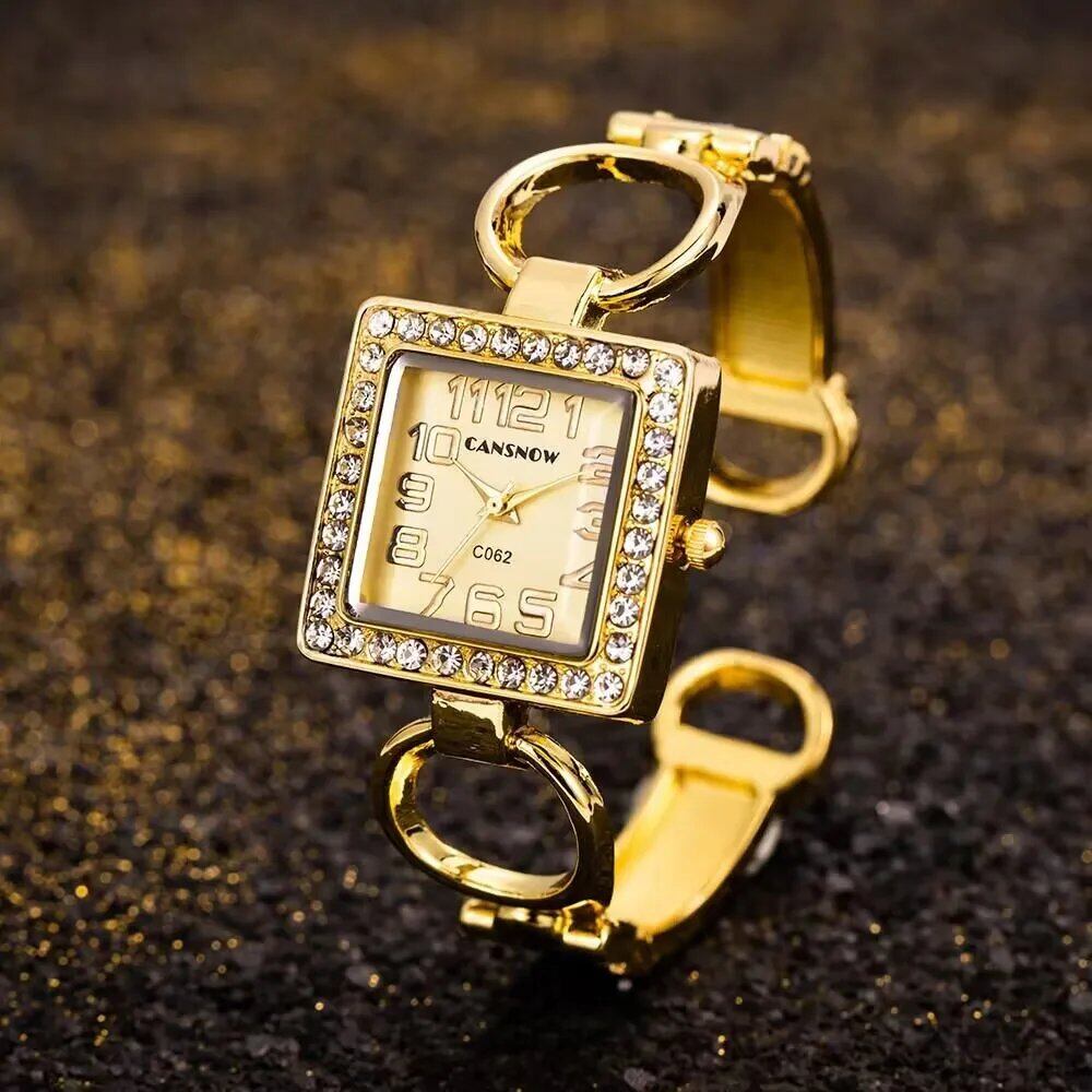 Luxury Fashion Rhinestone Square Dial Quartz Watch Elegant Women's Bracelet Bangle Watch Parallel Import
