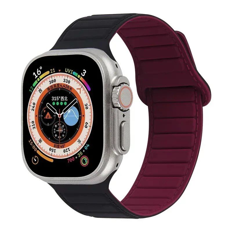 Silicone band for Apple Watch (Compatible models: Ultra 2/Series 10/9/8/7/6/SE/5/4/3, Sizes: 49mm/45mm/44mm/46mm/42mm/41mm/40mm) Magnetic Strap Band Color: mm Parallel Import