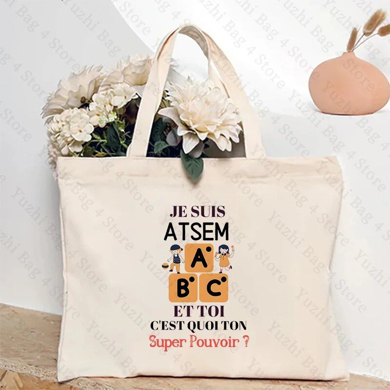 ATSEM フランス語 プレゼント トートバッグ - 教育アシスタント・保育プロフェッショナル向け コンパクトショッピングバッグ 女性用ショルダーバッグ カラー 並行輸入品